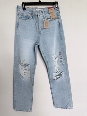 NWT W27xL28 Levi's Wedgie Straight Womens Distressed Blue 100% Cotton Jeans Y2K